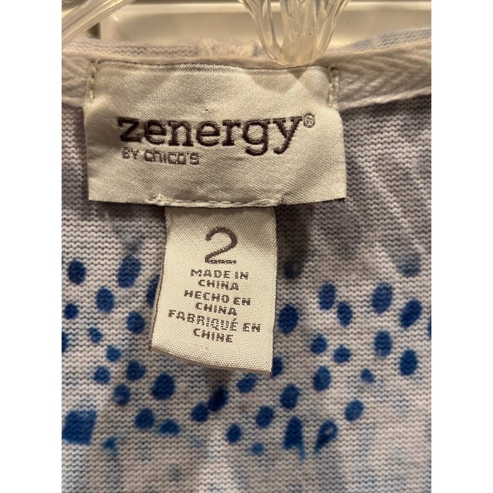 Zenergy by Chico's Blue Yellow Ikat Print Rhinestone Full Zip Hoodie Womens 2 L - Picture 4 of 7